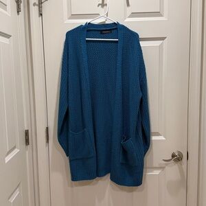 Cozy Teal Open-Front Cardigan